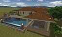 Photo of a rendered landscape design including a pool and hardscape.